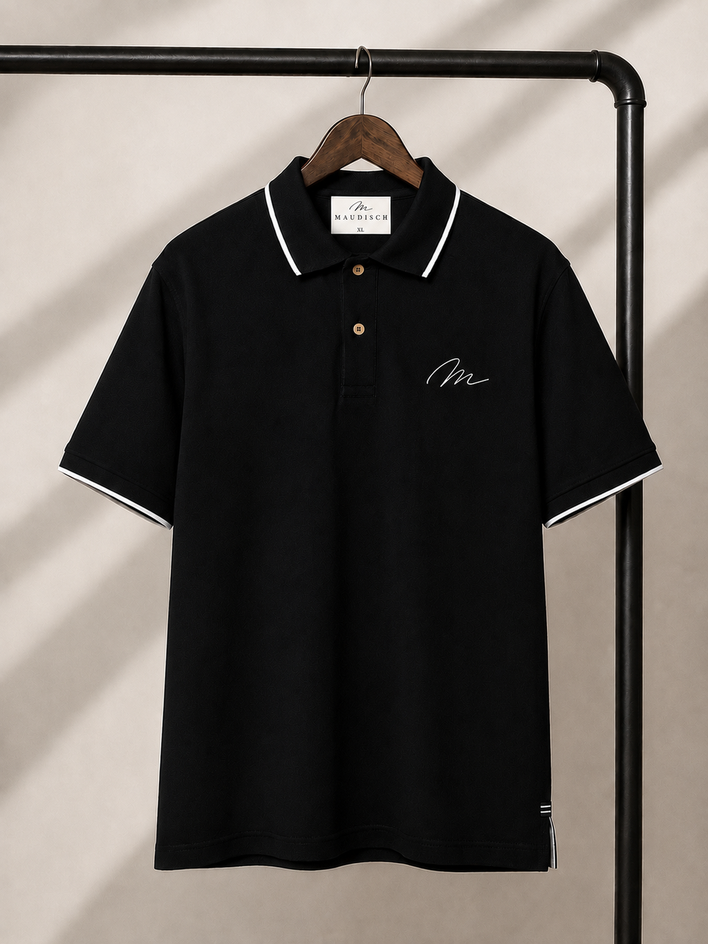 MAUDISCH Black Premium Polo T-Shirt with Contrast Tipping