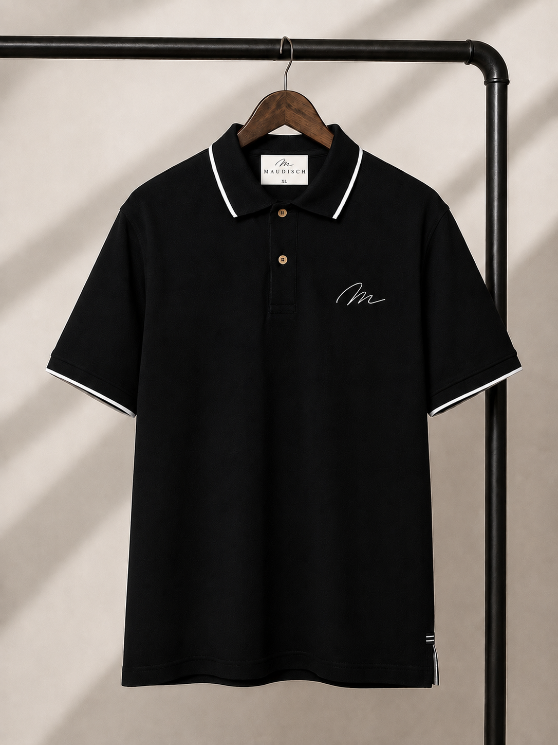 MAUDISCH Black Premium Polo T-Shirt with Contrast Tipping