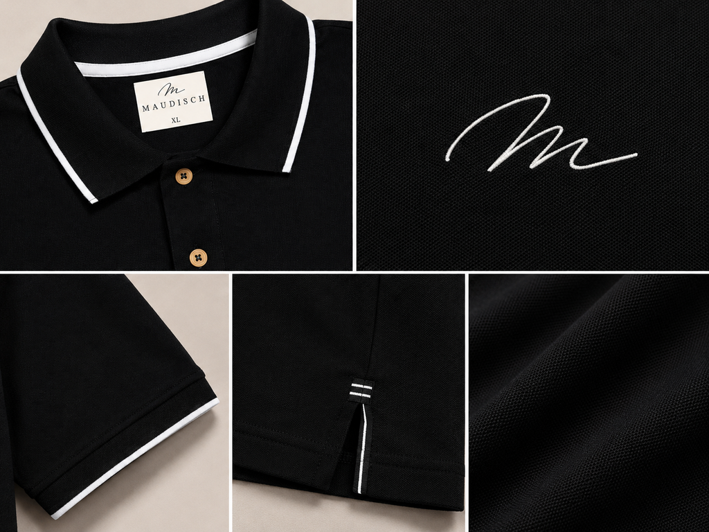 MAUDISCH Black Premium Polo T-Shirt with Contrast Tipping