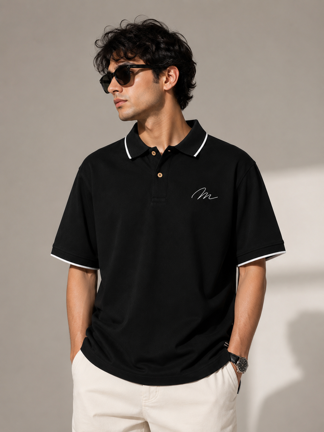 MAUDISCH Black Premium Polo T-Shirt with Contrast Tipping