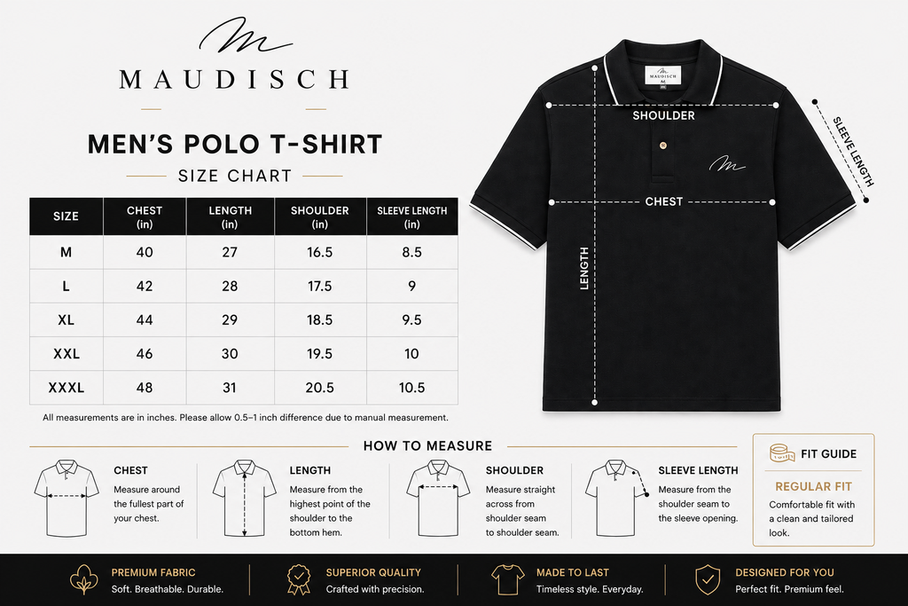 MAUDISCH Black Premium Polo T-Shirt with Contrast Tipping