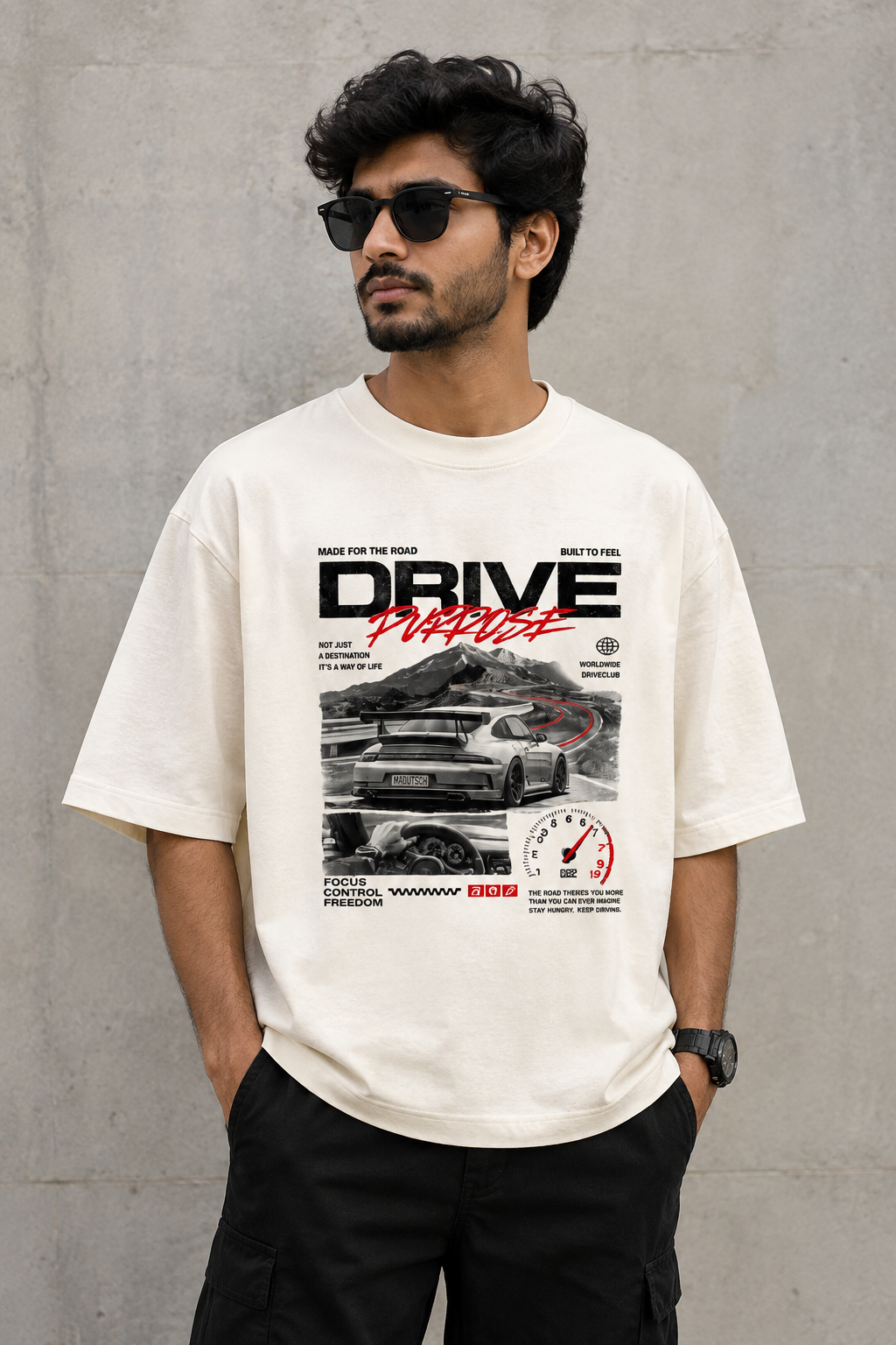MAUDISCH Drive Enthusiast Oversized Graphic T-Shirt