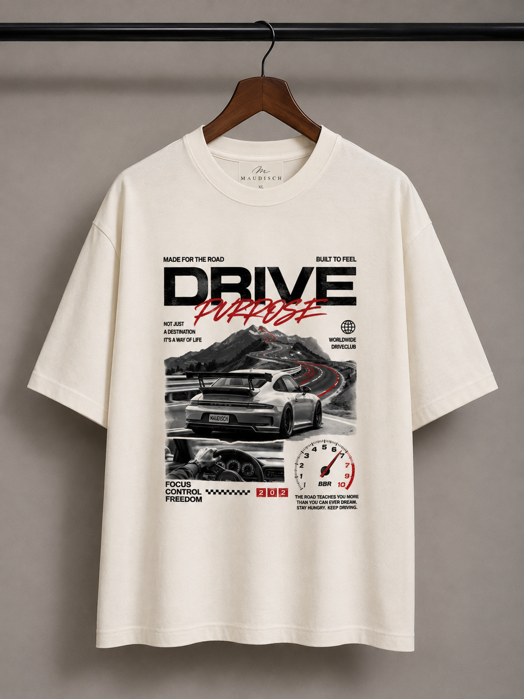 MAUDISCH Drive Enthusiast Oversized Graphic T-Shirt