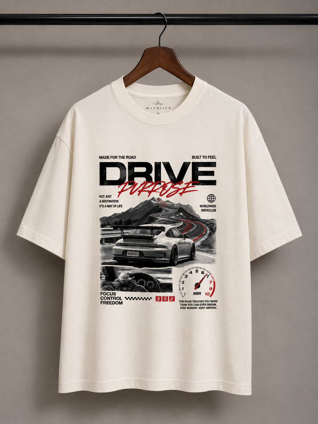 MAUDISCH Drive Enthusiast Oversized Graphic T-Shirt