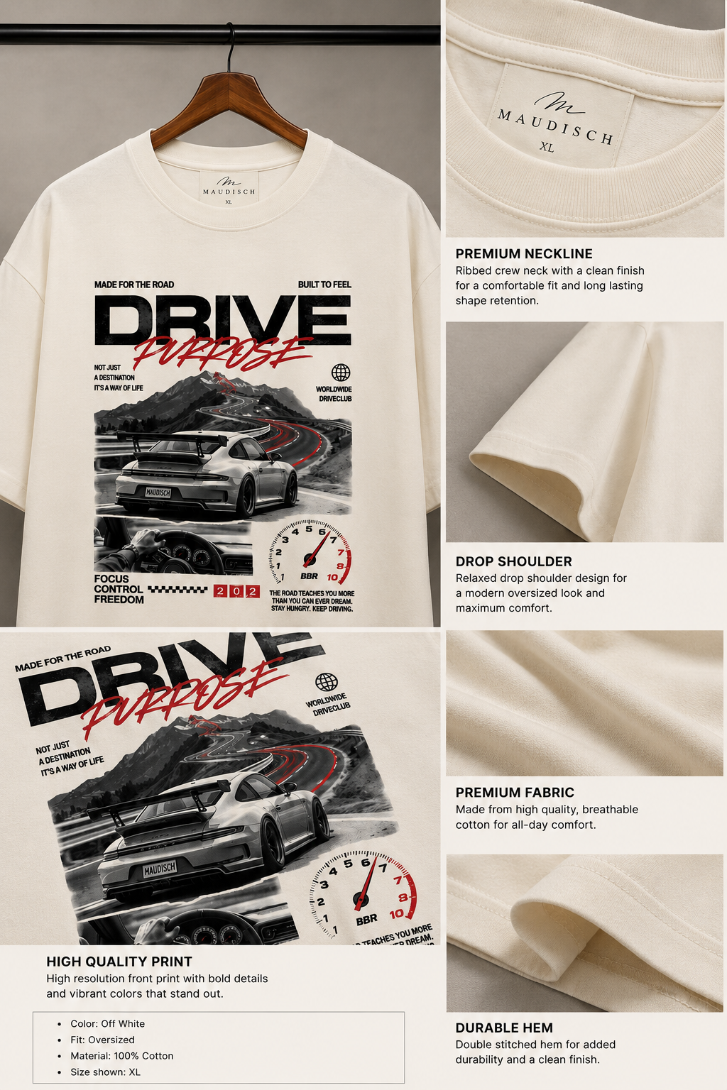 MAUDISCH Drive Enthusiast Oversized Graphic T-Shirt