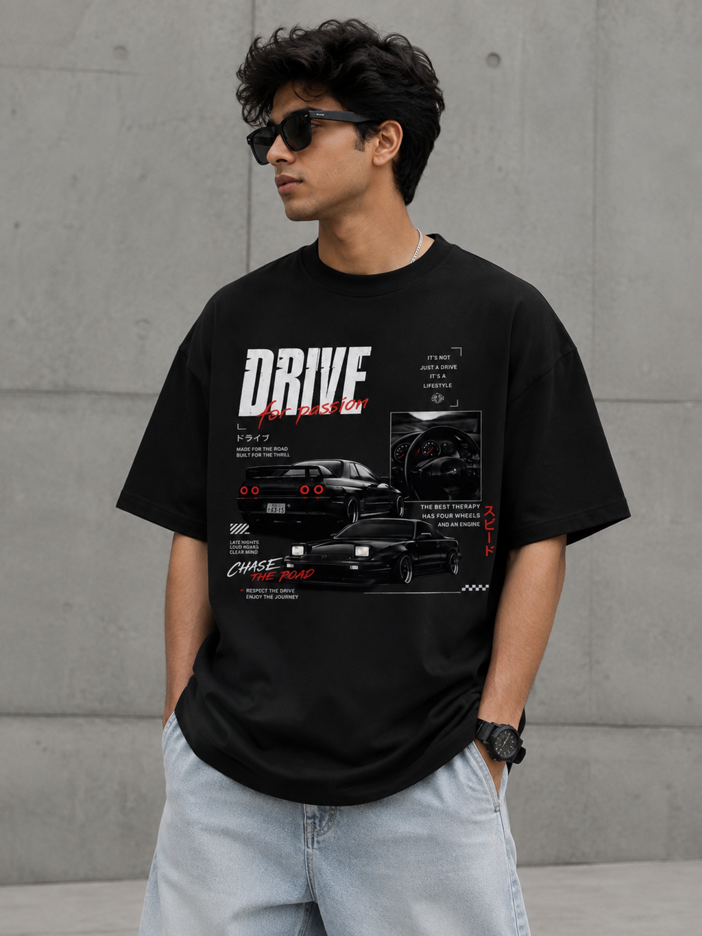 MAUDISCH Drive Enthusiast Oversized Graphic T-Shirt
