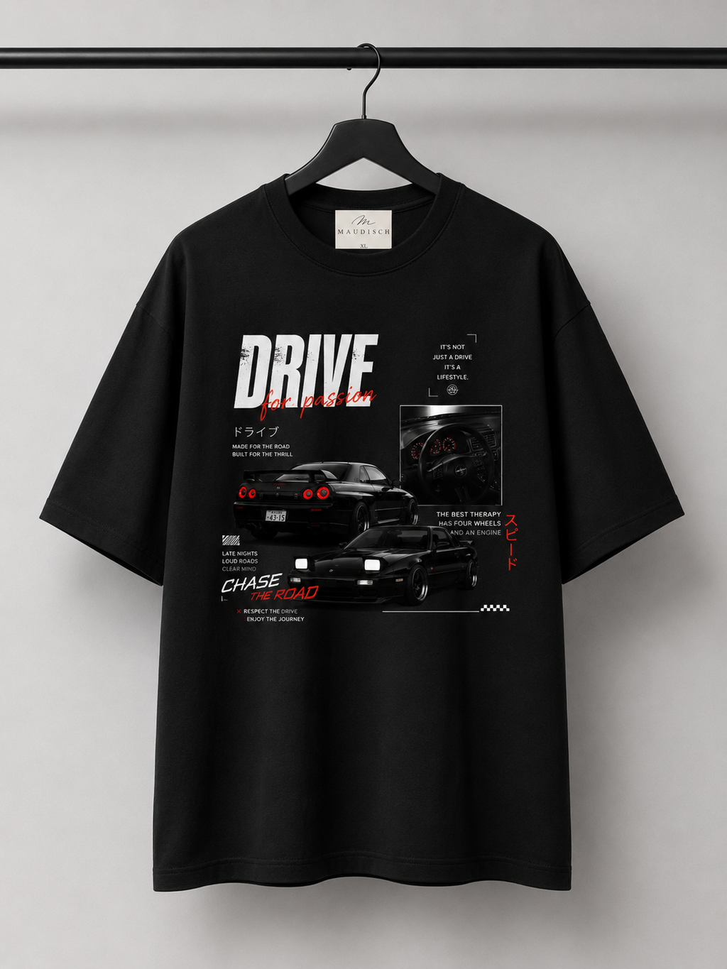 MAUDISCH Drive Enthusiast Oversized Graphic T-Shirt