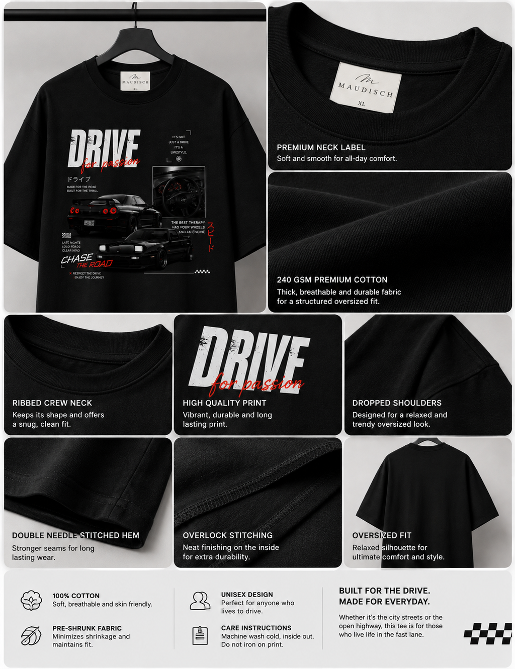 MAUDISCH Drive Enthusiast Oversized Graphic T-Shirt