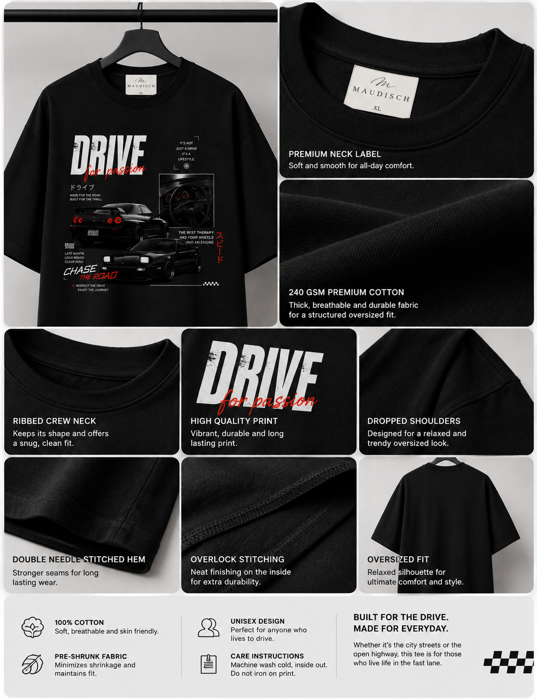 MAUDISCH Drive Enthusiast Oversized Graphic T-Shirt