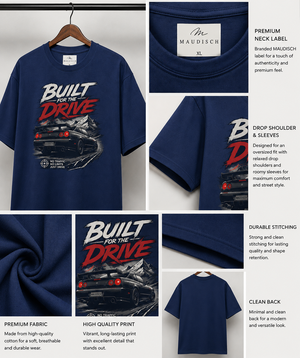 MAUDISCH Drive Enthusiast Oversized Graphic T-Shirt